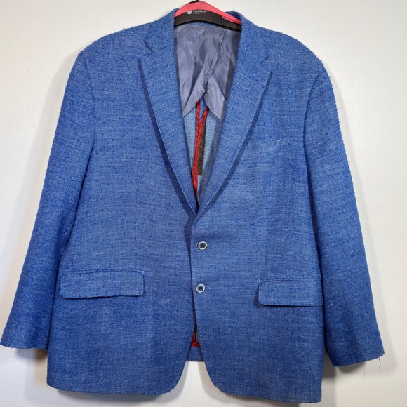 Lucchese 1883 Italian Wool Silk Blazer 48R Blue Western Luxury Sport Coat